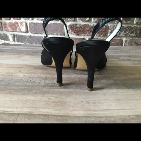 Black satin dyed sling back open toed shoes 3 in - Picture 3 of 6